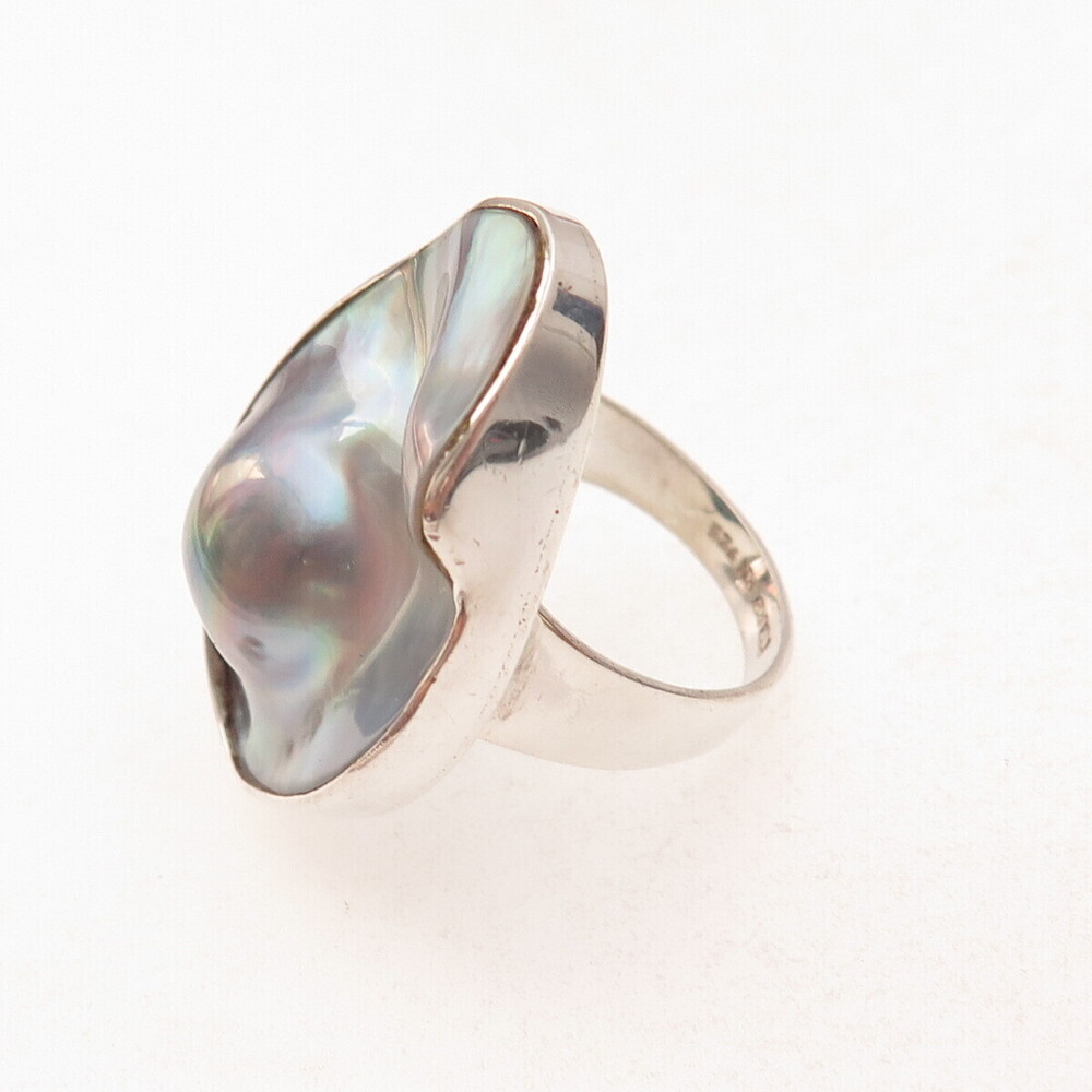 Starborn 925 Sterling Silver Vintage Real Blister Pearl Modernist Ring Size 8.5 - Picture 4 of 8